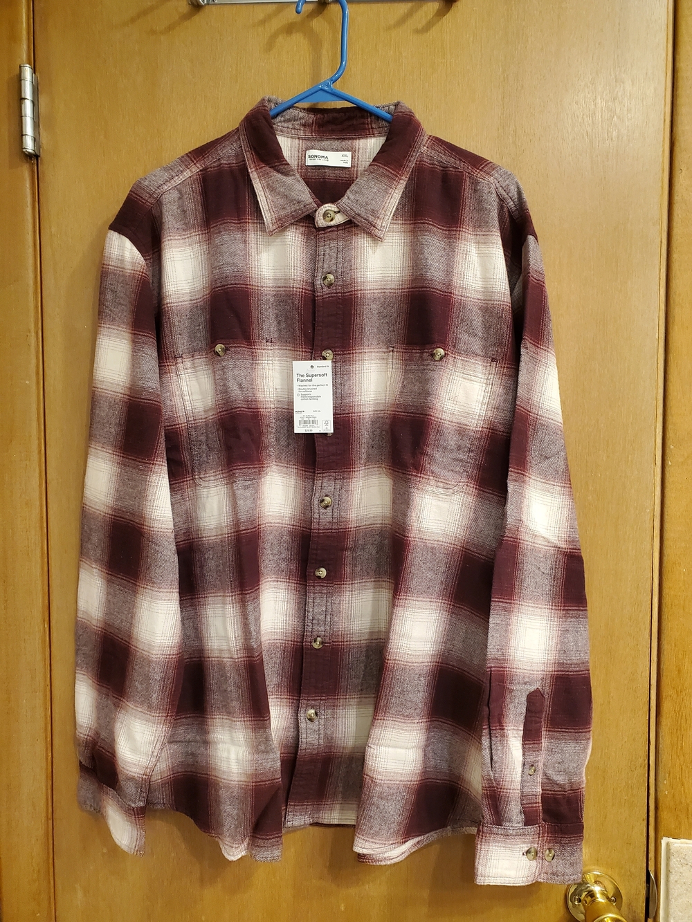 Sonoma Burgundy and Cream Plaid Button-Down Flannel Shirt